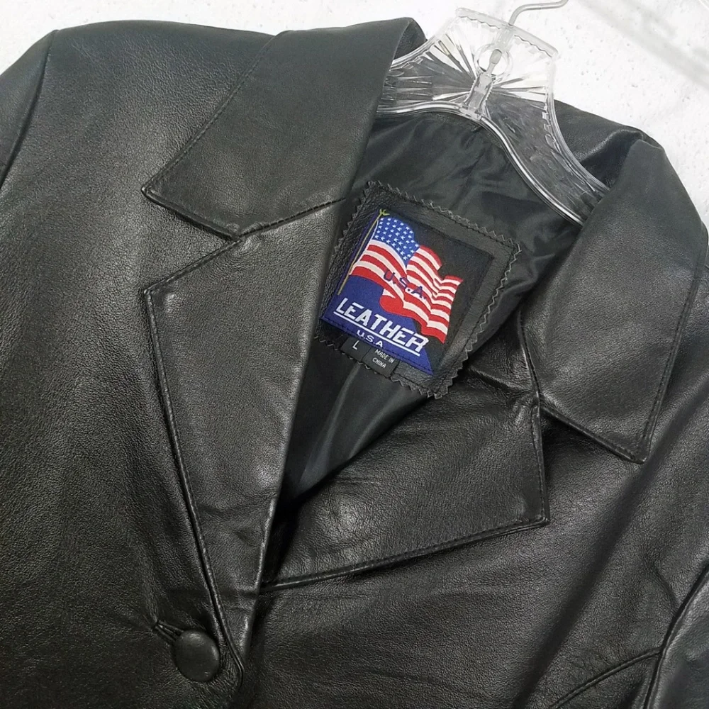 USA Leather Women's Black Button Down Jacket Coat - Picture 3 of 8